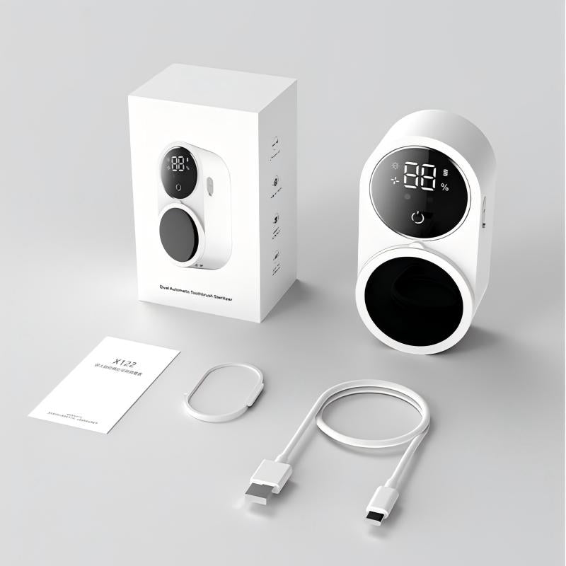 Oriday Toothbrush Cleaner, UV-C Cleaning and Air Drying, LED Smart Screen, Rechargeable Wall Mount Toothbrush Holder, White
