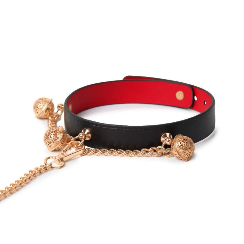 Vintage Bell Black Leather Choker Collar and Leash Set for Dogs Pet Emo Gothic Cospaly Gifts