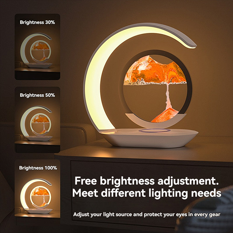 3-in-1 Bedside LED Lamp with Wireless Charger – 3D Moving Sand Art Picture Light, Eye-Caring Desk Lamp with 3 Color Modes for Bedroom, Kids, Dorm, Office & Home Decor