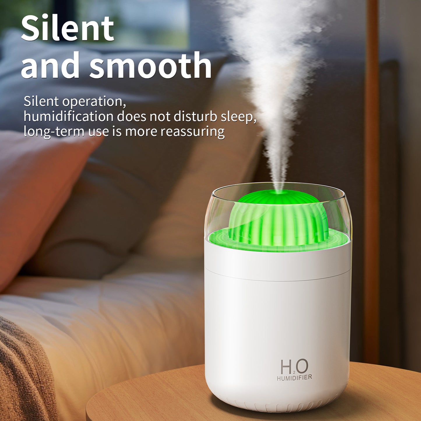Portable Mini Humidifier, Colorful, Cool Mist, USB Powered. Perfect for Bedroom, Office & Car (500ml, White/Pink)
