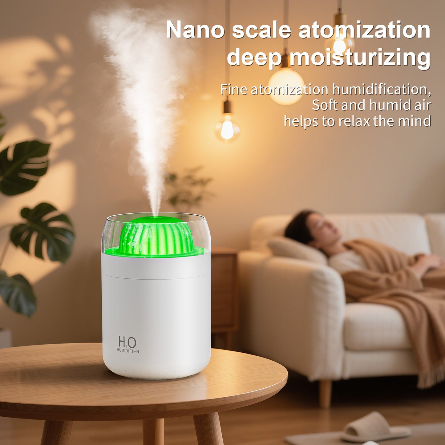 Portable Mini Humidifier, Colorful, Cool Mist, USB Powered. Perfect for Bedroom, Office & Car (500ml, White/Pink)