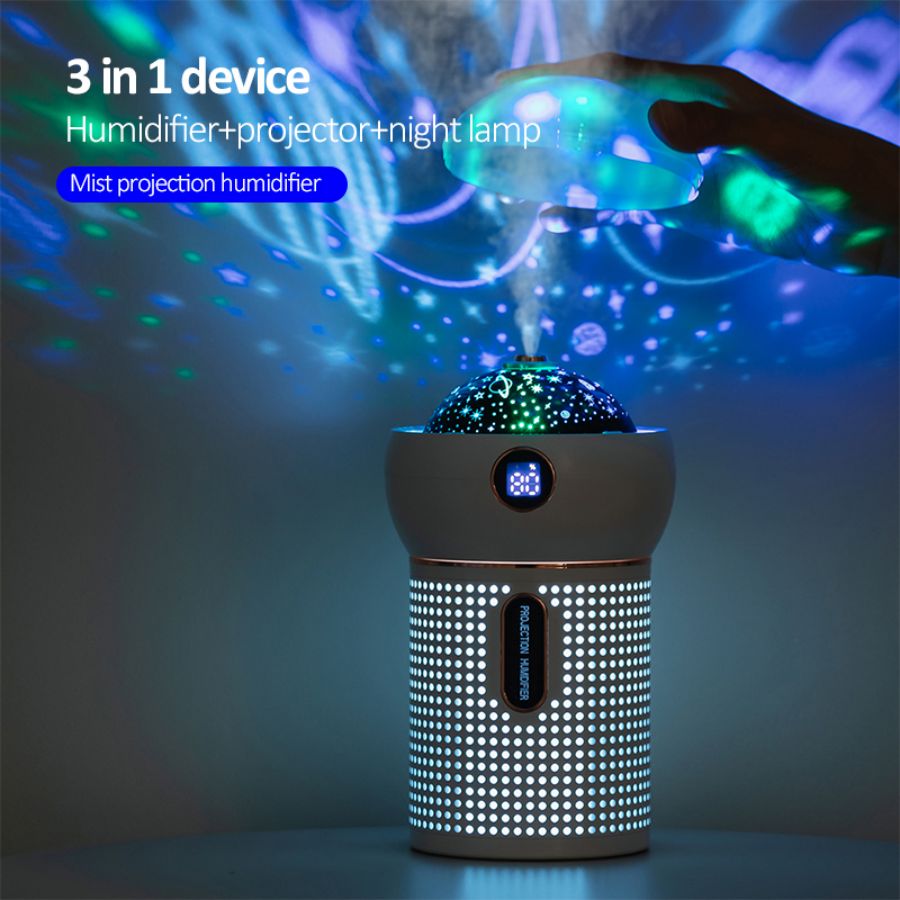 Cordless 630mL Mini Humidifiers with Star Night Light Projector for Room Kids Babies Home Office, Automatic Shut-Off, wireless humidifier, 2000 mAh battery, one spray port, smart display