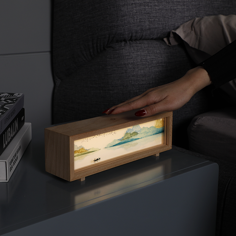 Light painting Night Light, Wooden lightbox, Dimmable Touch Lamp for Bedroom, Portable Table Bedside Lamp, 3 Brightness, Night Lights for Baby Nursery Bathroom