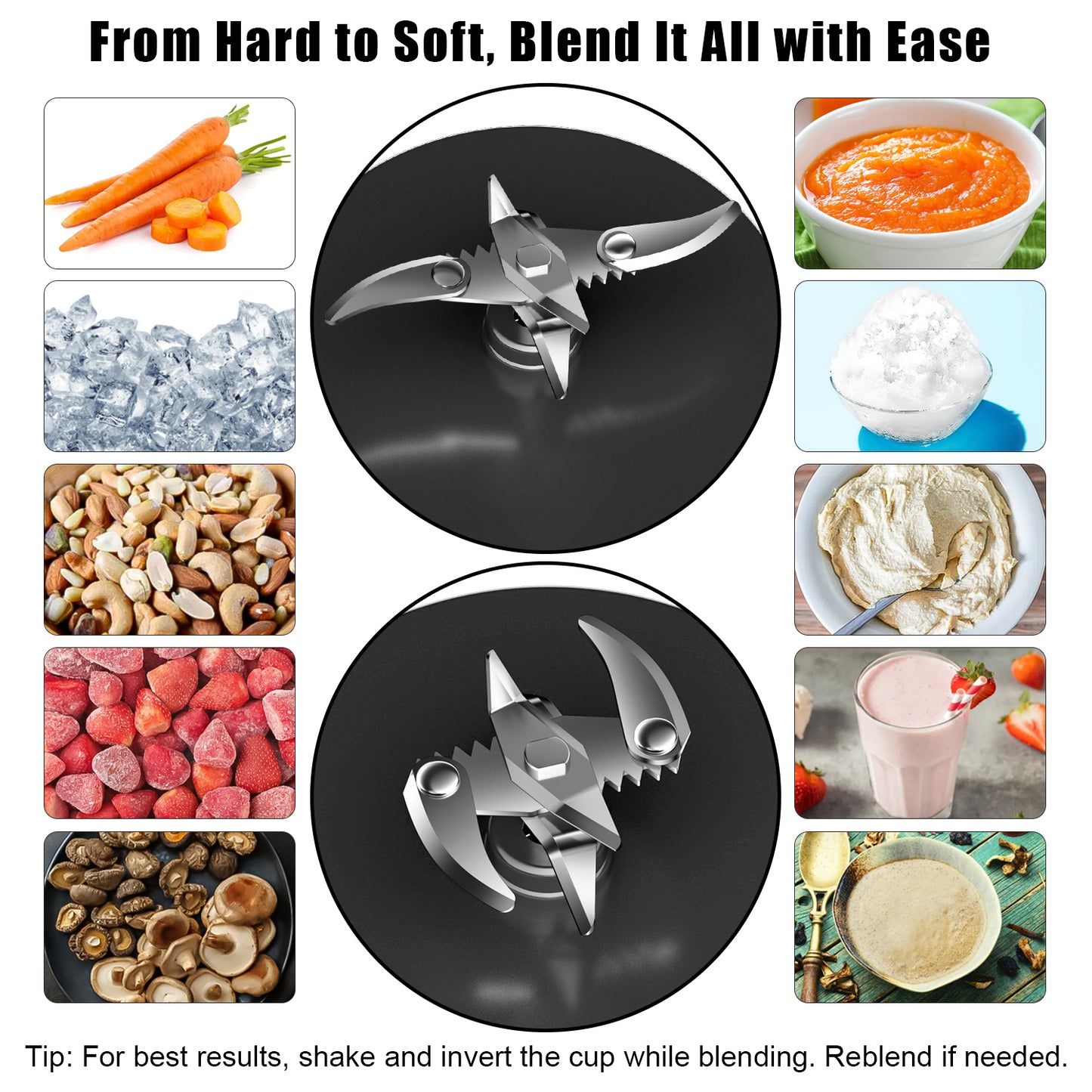 Oriday Portable Blender Bottles, Personal Mini Blender for shakes and smoothies, Cordless, 40oz. Type-C Rechargeable, Leakproof Lid