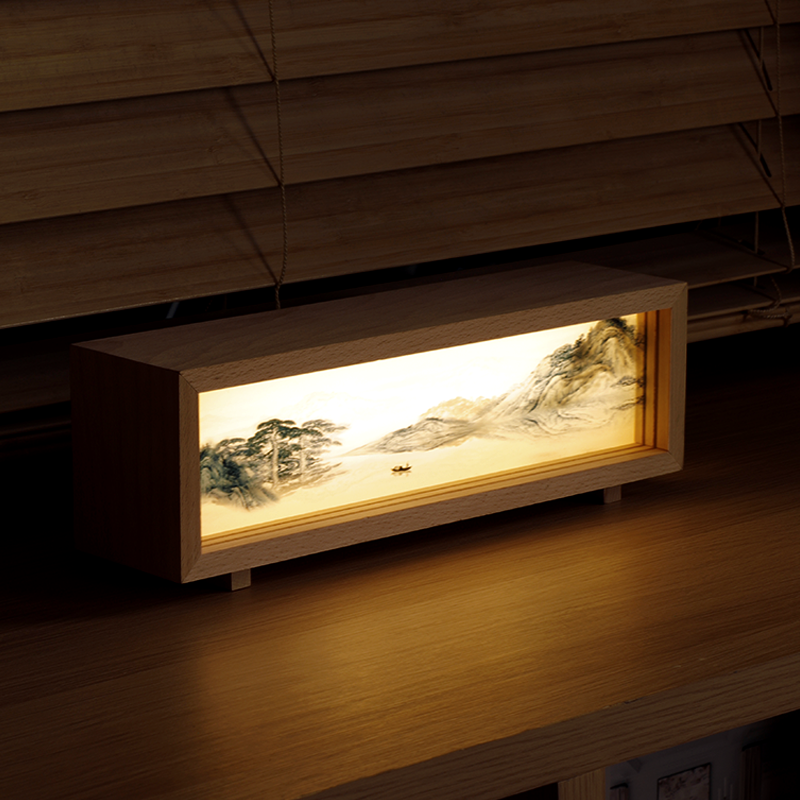 Light painting Night Light, Wooden lightbox, Dimmable Touch Lamp for Bedroom, Portable Table Bedside Lamp, 3 Brightness, Night Lights for Baby Nursery Bathroom