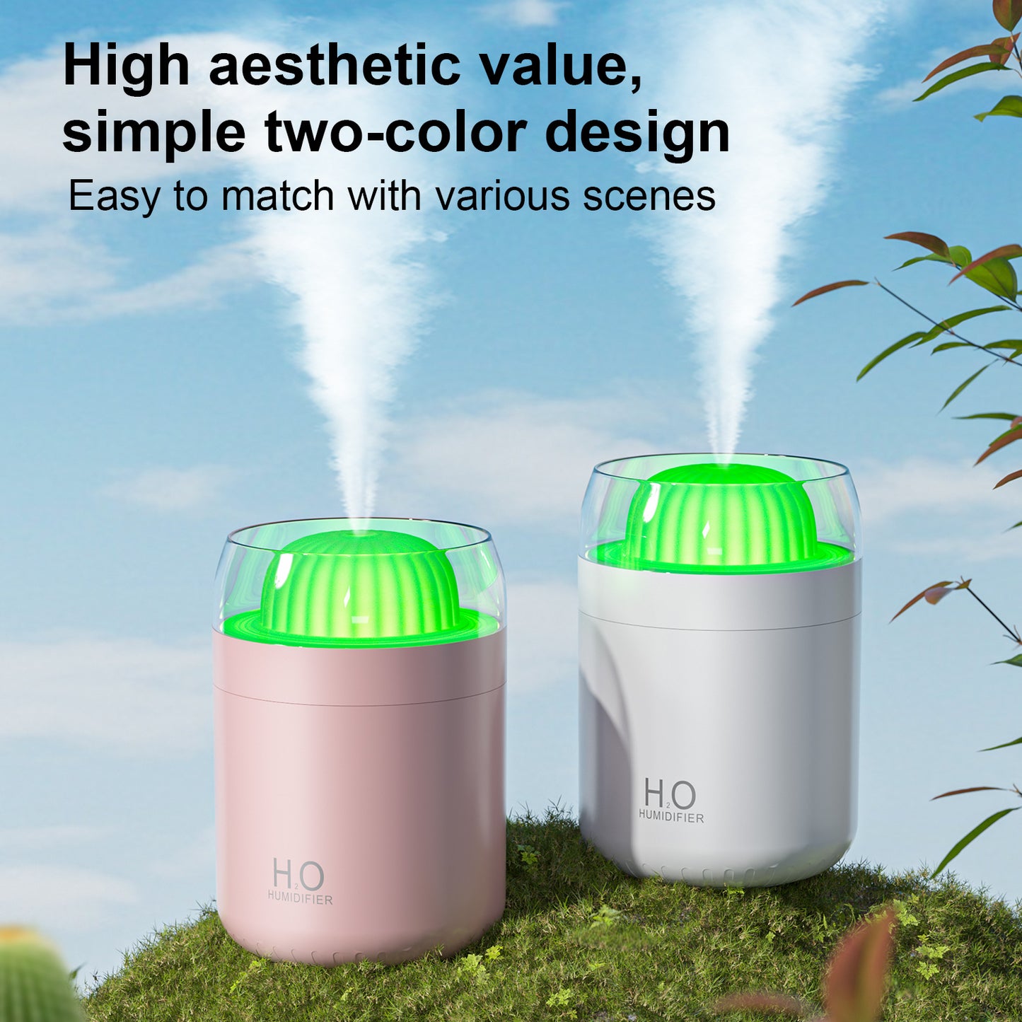 Portable Mini Humidifier, Colorful, Cool Mist, USB Powered. Perfect for Bedroom, Office & Car (500ml, White/Pink)