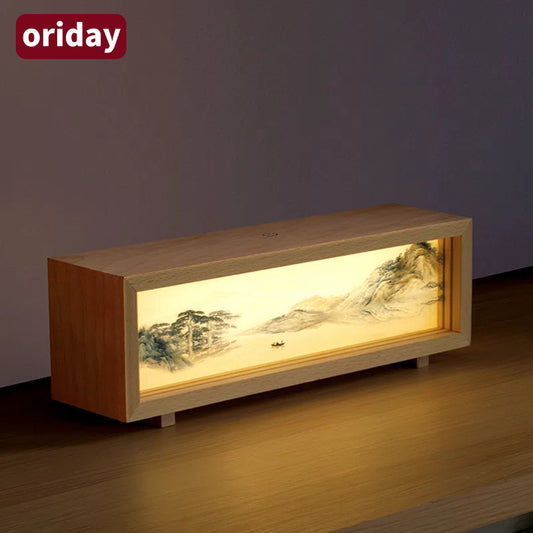 Light painting Night Light, Wooden lightbox, Dimmable Touch Lamp for Bedroom, Portable Table Bedside Lamp, 3 Brightness, Night Lights for Baby Nursery Bathroom