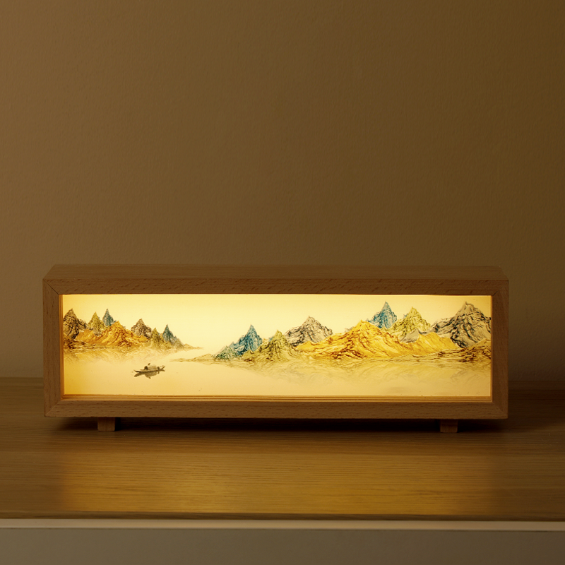 Light painting Night Light, Wooden lightbox, Dimmable Touch Lamp for Bedroom, Portable Table Bedside Lamp, 3 Brightness, Night Lights for Baby Nursery Bathroom