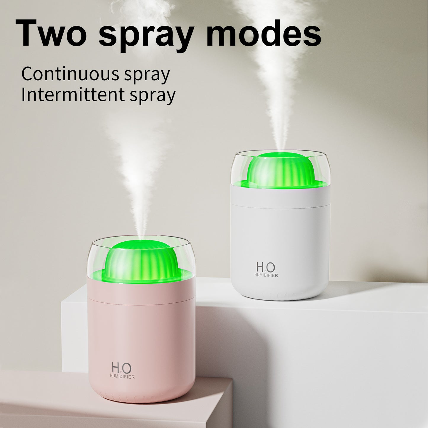 Portable Mini Humidifier, Colorful, Cool Mist, USB Powered. Perfect for Bedroom, Office & Car (500ml, White/Pink)