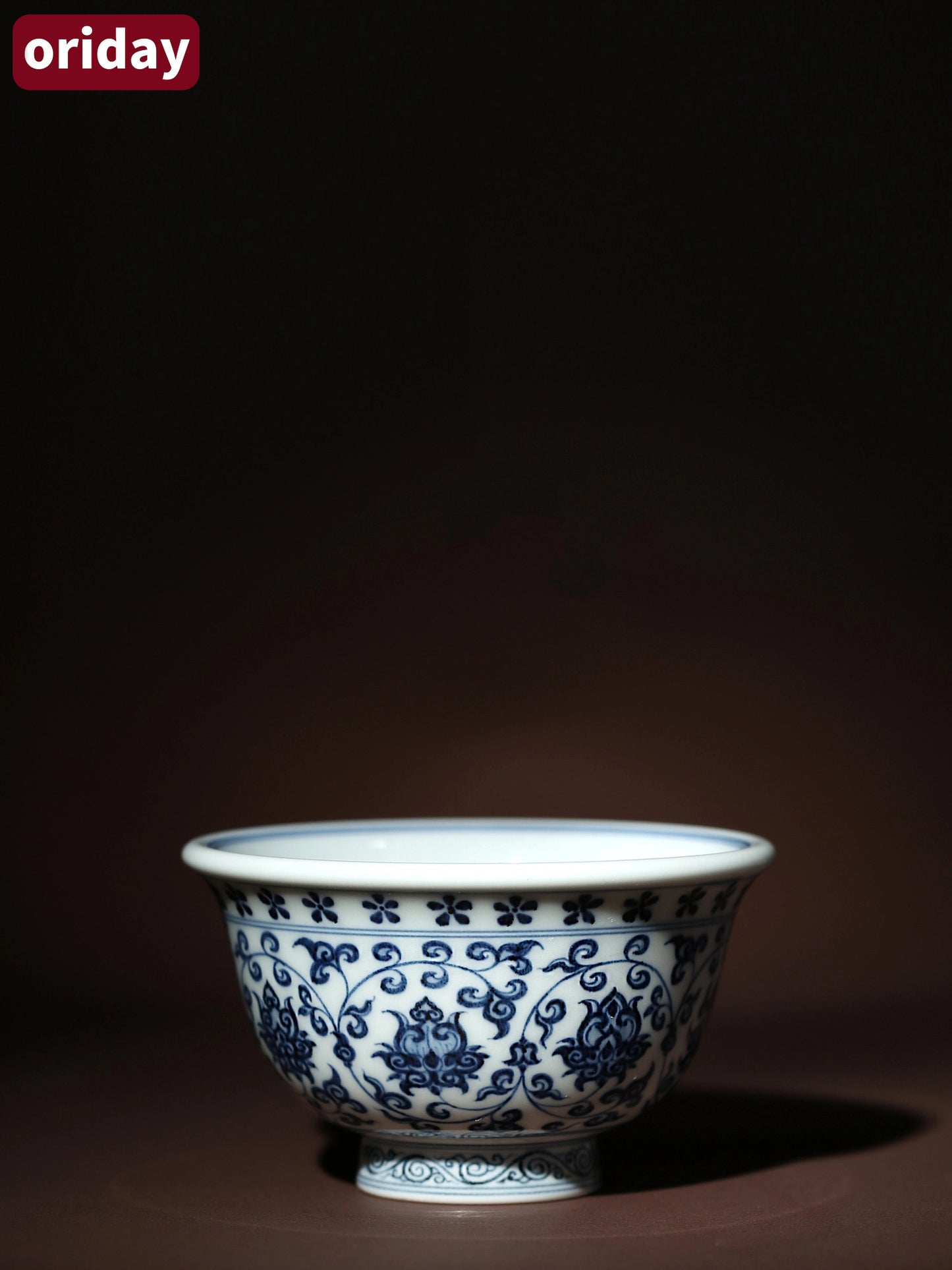 Oriday Blue and White Press Cup, hand drawn antique blue and white porcelain, thickened ceramic, entwined lotus master cup