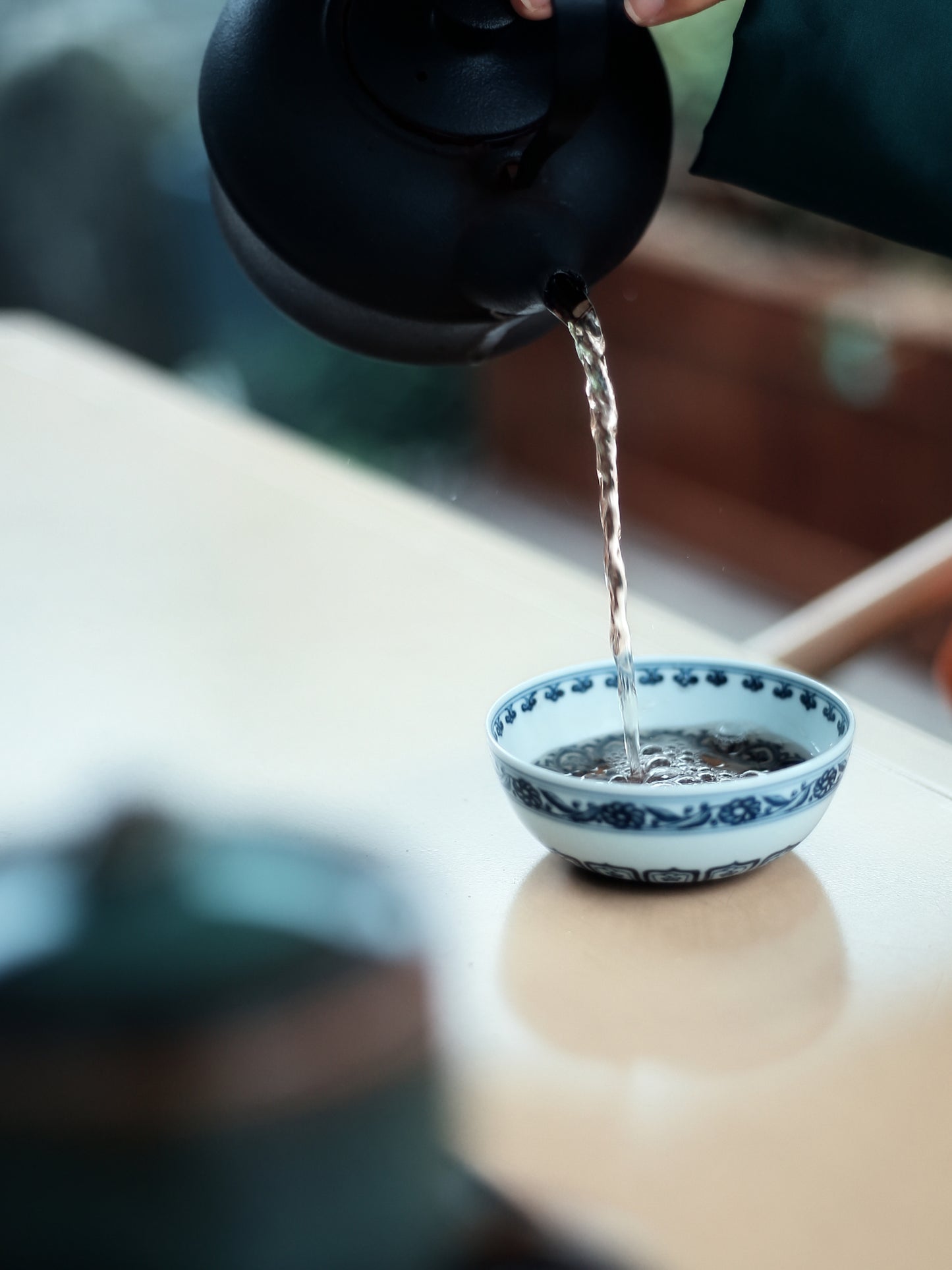 Oriday hand drawn blue and white Baoxiang patterned Pu erh cup, lying foot cup, single cup, retro ceramic tea cup, for personal use, master cup, gift giving