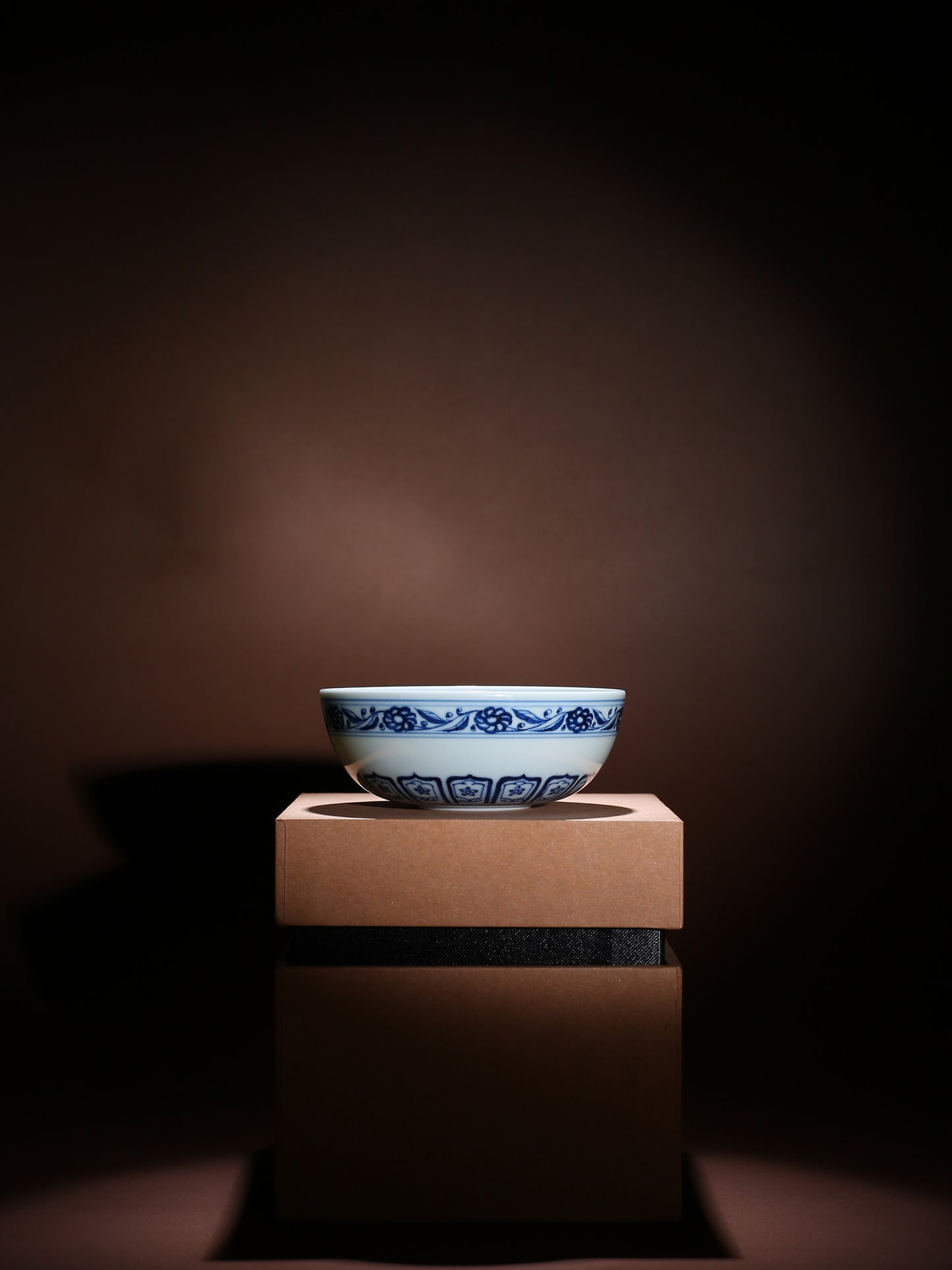Oriday hand drawn blue and white Baoxiang patterned Pu erh cup, lying foot cup, single cup, retro ceramic tea cup, for personal use, master cup, gift giving