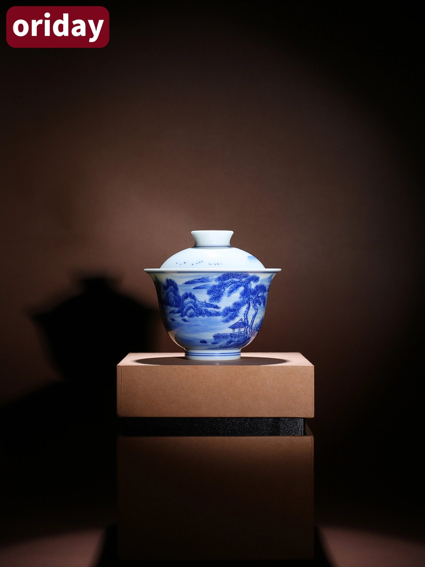 Oriday hand-painted blue and white porcelain landscape bowl, Kung Fu ceramic tea set, rock tea small size, tea master cup, tea cup, small tea set