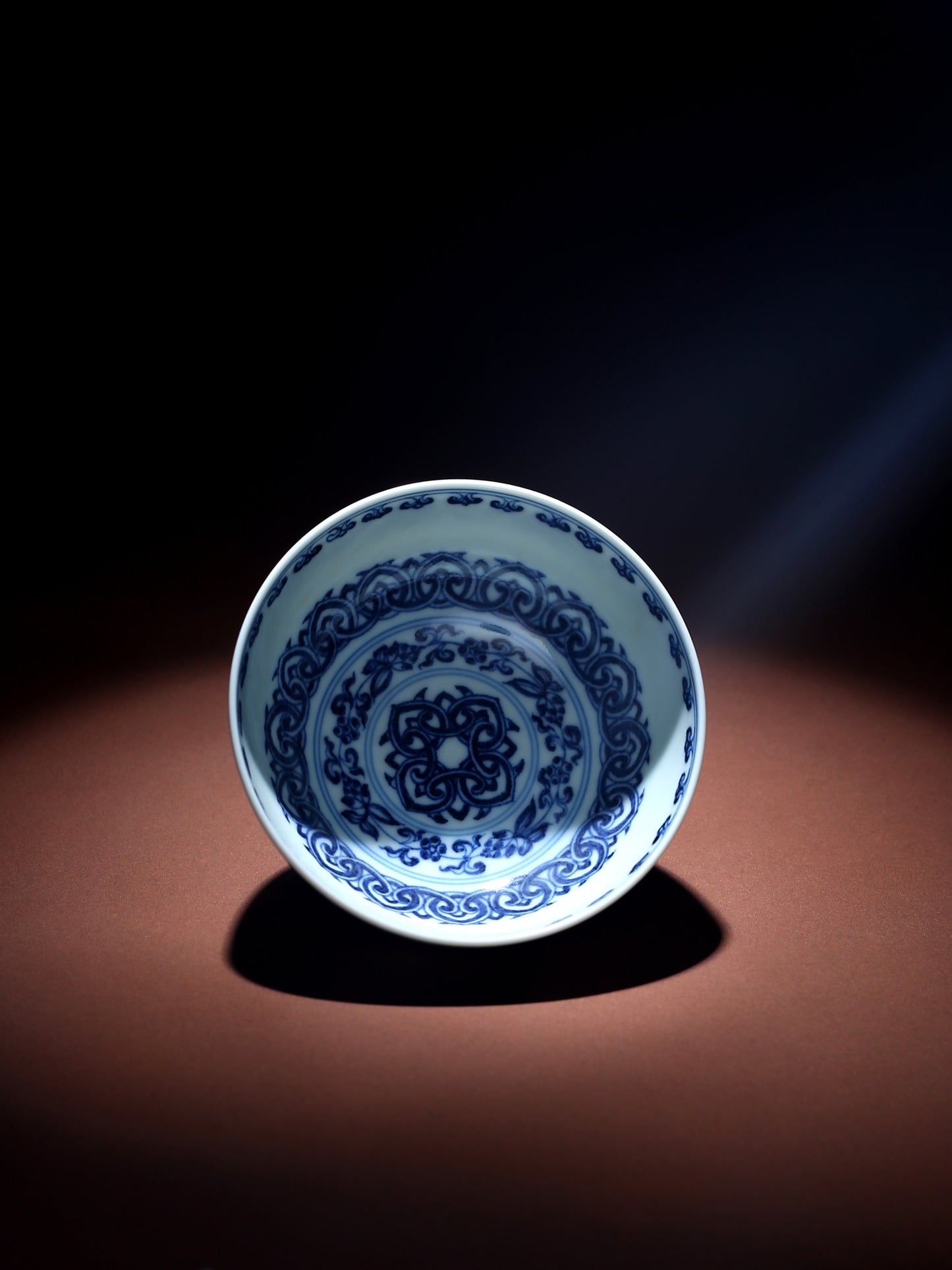 Oriday hand drawn blue and white Baoxiang patterned Pu erh cup, lying foot cup, single cup, retro ceramic tea cup, for personal use, master cup, gift giving