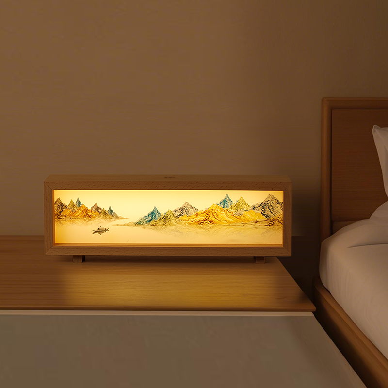Light painting Night Light, Wooden lightbox, Dimmable Touch Lamp for Bedroom, Portable Table Bedside Lamp, 3 Brightness, Night Lights for Baby Nursery Bathroom